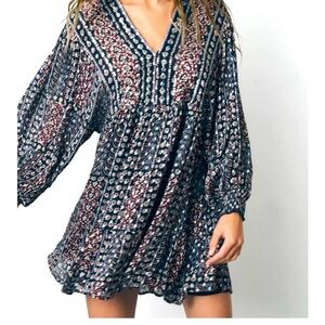 Zara Blue and Red Patterned Mini Dress